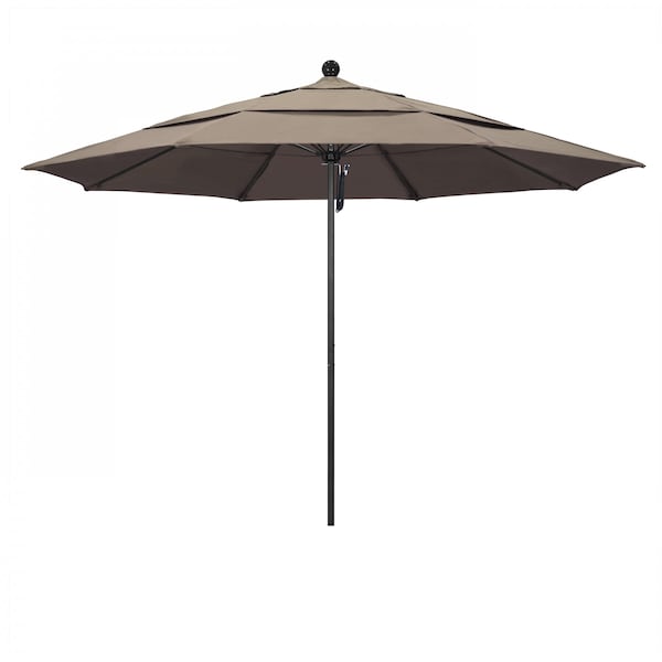 California Umbrella 11' Black Aluminum Market Patio Umbrella, Sunbrella Taupe 194061333433 - main